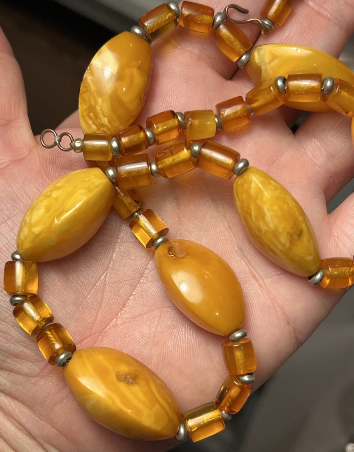 Antique Vintage Russian Baltic Butterscotch Egg Yolk Amber Bead Necklace