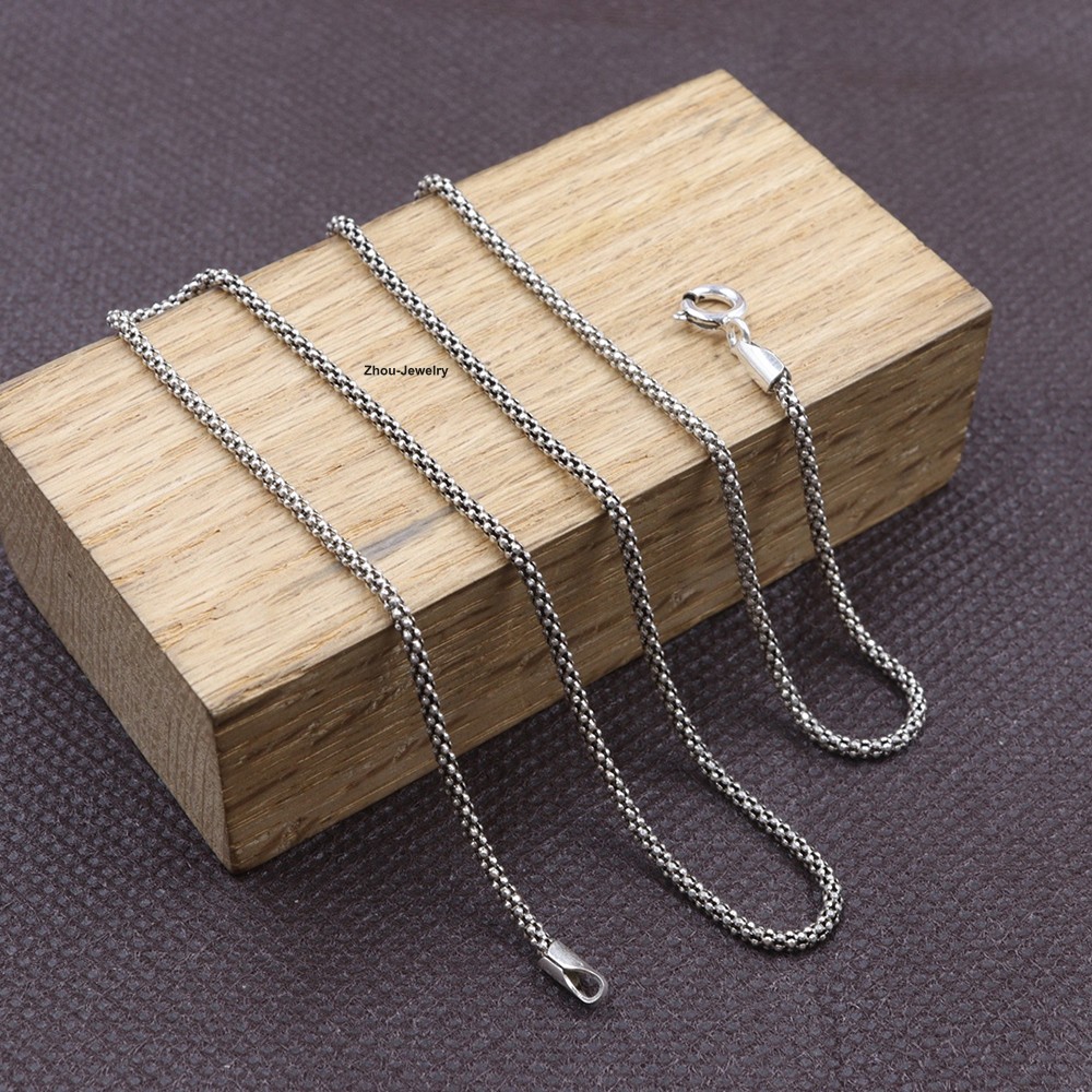 Women’s Necklace Real 925 Sterling Silver 1.8mm Popcorn Link Chain 17.7inch