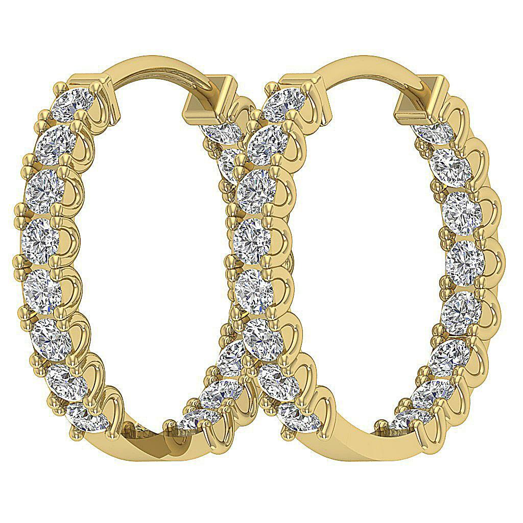 In Outside I1 G 0.55 Ct Genuine Diamond Hoop Earrings 14K Solid Gold 0.60 Inch