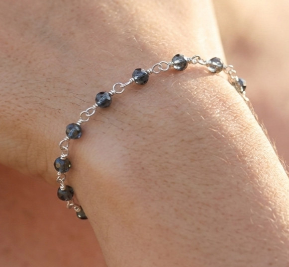 Chic Black Bead Boho Bracelet | Silver Tone Brass Chain Designer Bracelet