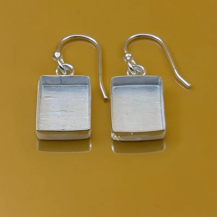 925 Sterling Silver 10x14mm Rectangle Bezel Hook Earrings Jewelry Setting