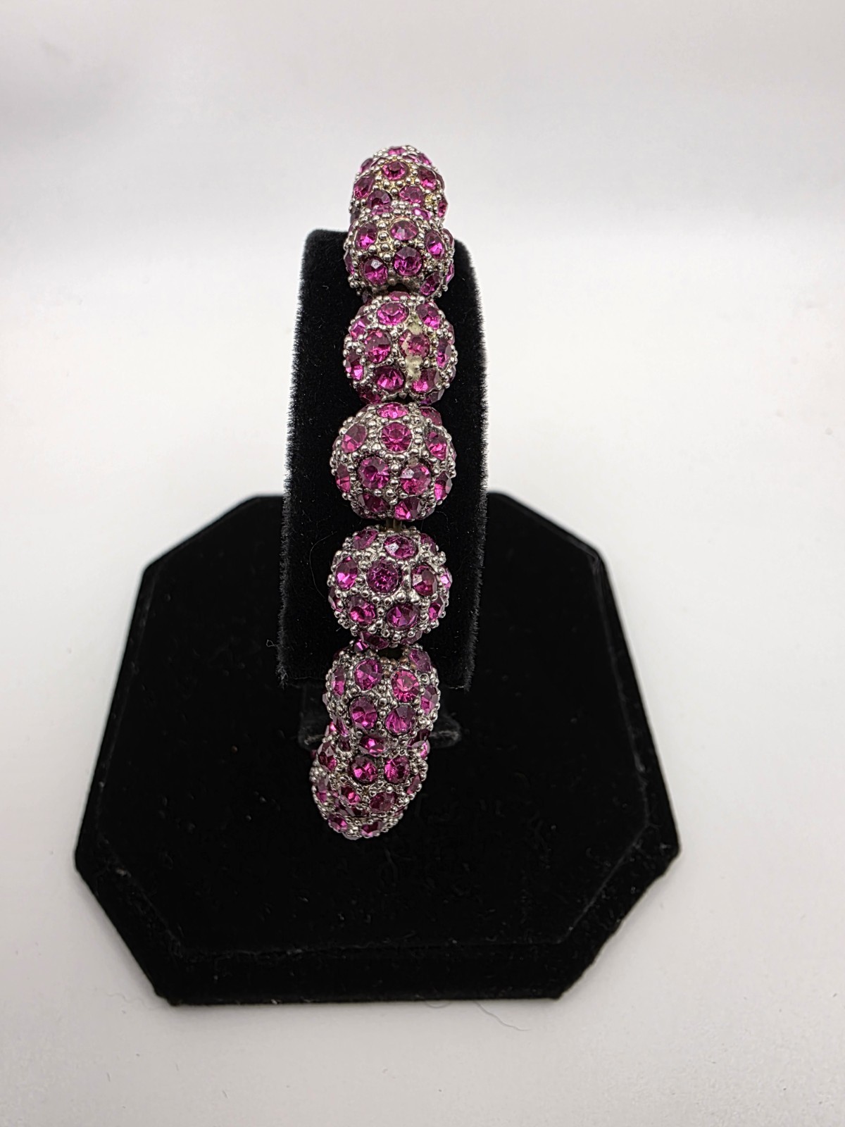 Rustic Cuff Emerson Pink Fuschia Crystal Shamballa Bead Stretch Bracelet & Charm