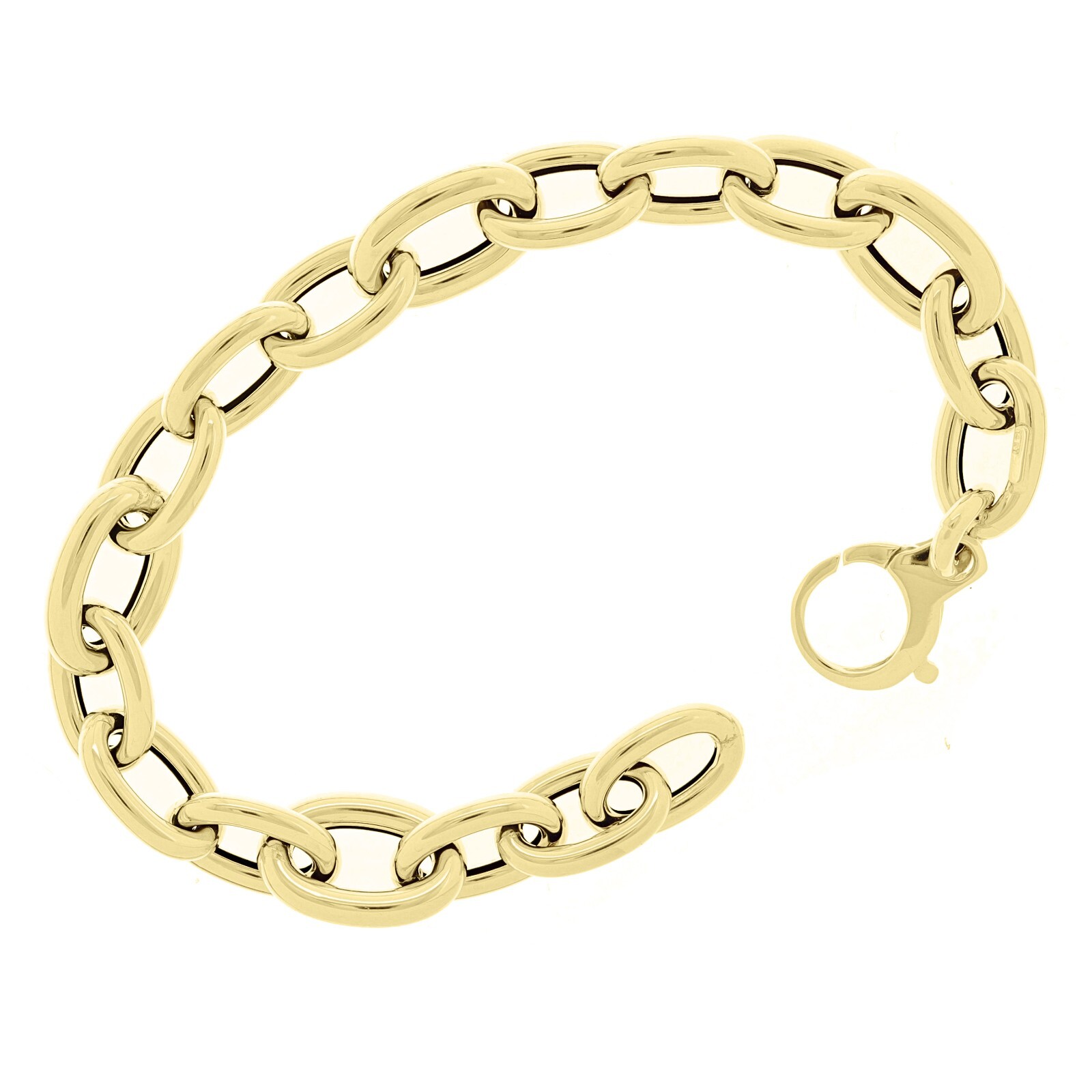 Italian 14k Yellow Gold Hollow Oval Rolo Links Bracelet 7.75″ 10.9mm 6.8 grams