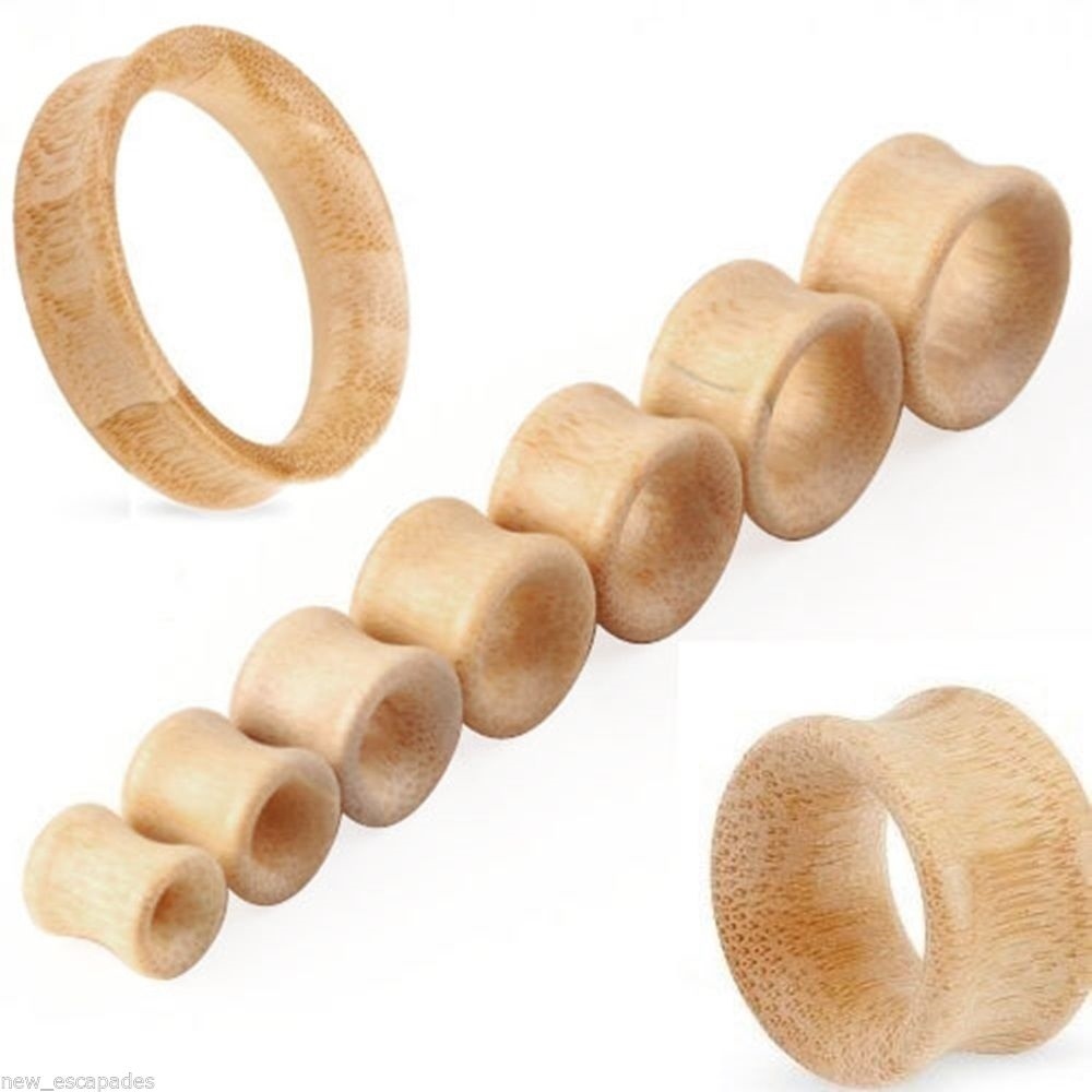 PAIR-Wood Bamboo Saddle Flare Ear Tunnels 08mm/0 Gauge Body Jewelry