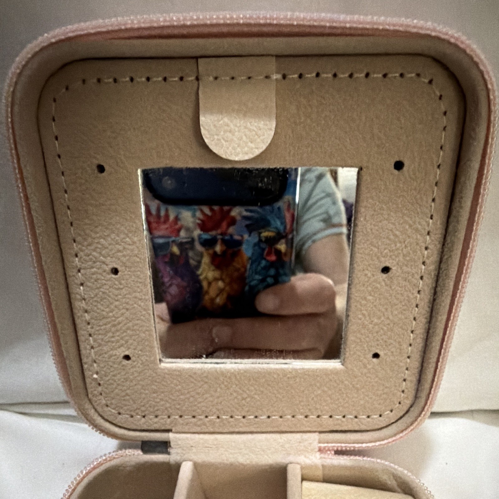 Pink Faux Leather Zipper Jewelry Box w/ Mirror, Velvet Lined, Cowgirl Western