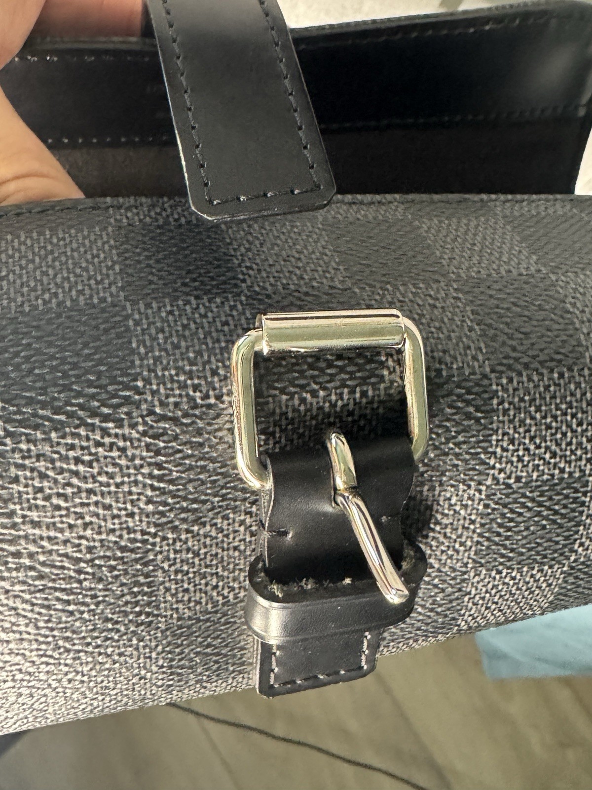 Louis Vuitton Leather Travel Pouch Black Gray Checkered Graphite