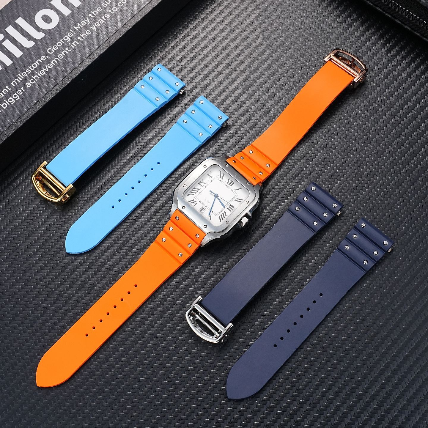 For Cartier Santos WSSA0009 High End Fluororubber Quick-Release Watch Strap 21mm