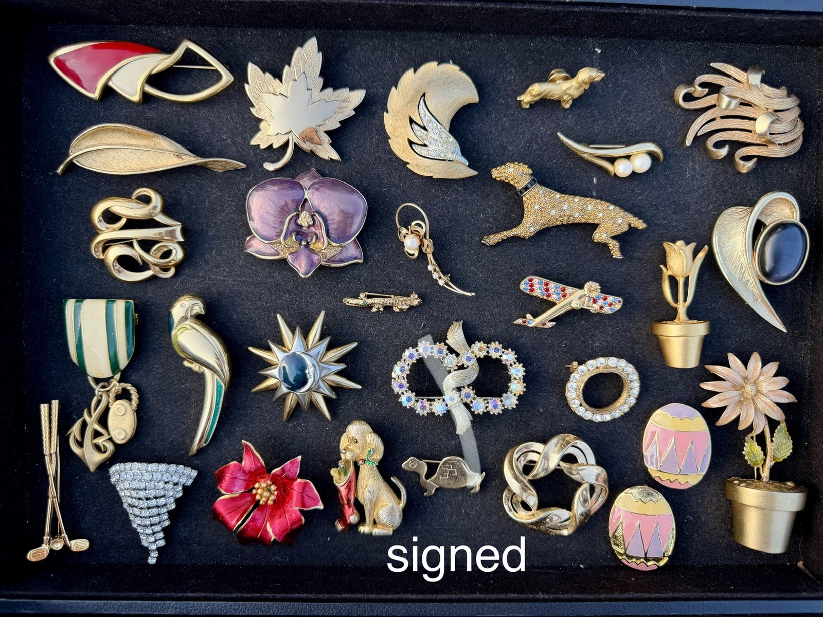 Vintage Large Brooch Pin Lot Rhinestone Enamel Colorful Signed Unsigned Mix 77p