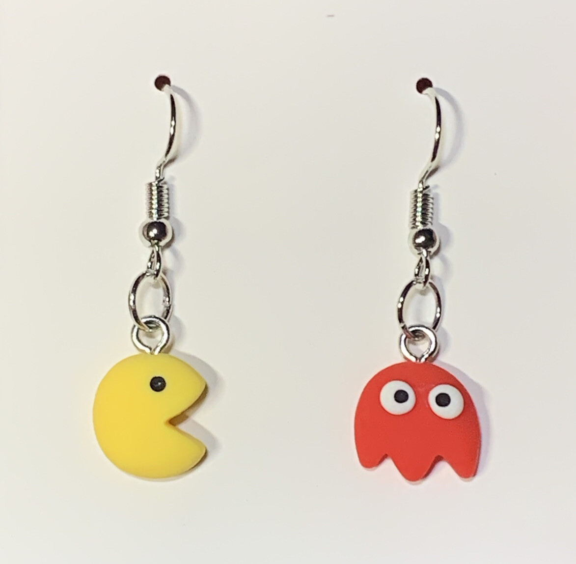 Silver PAC-Man & Ghost Drop Dangle Earrings!!