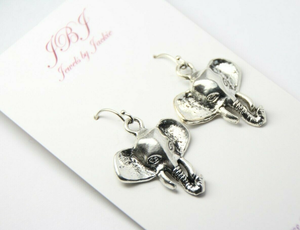 Elephant Charm Earrings 925 sterling silver hooks pewter charms Wild Animal