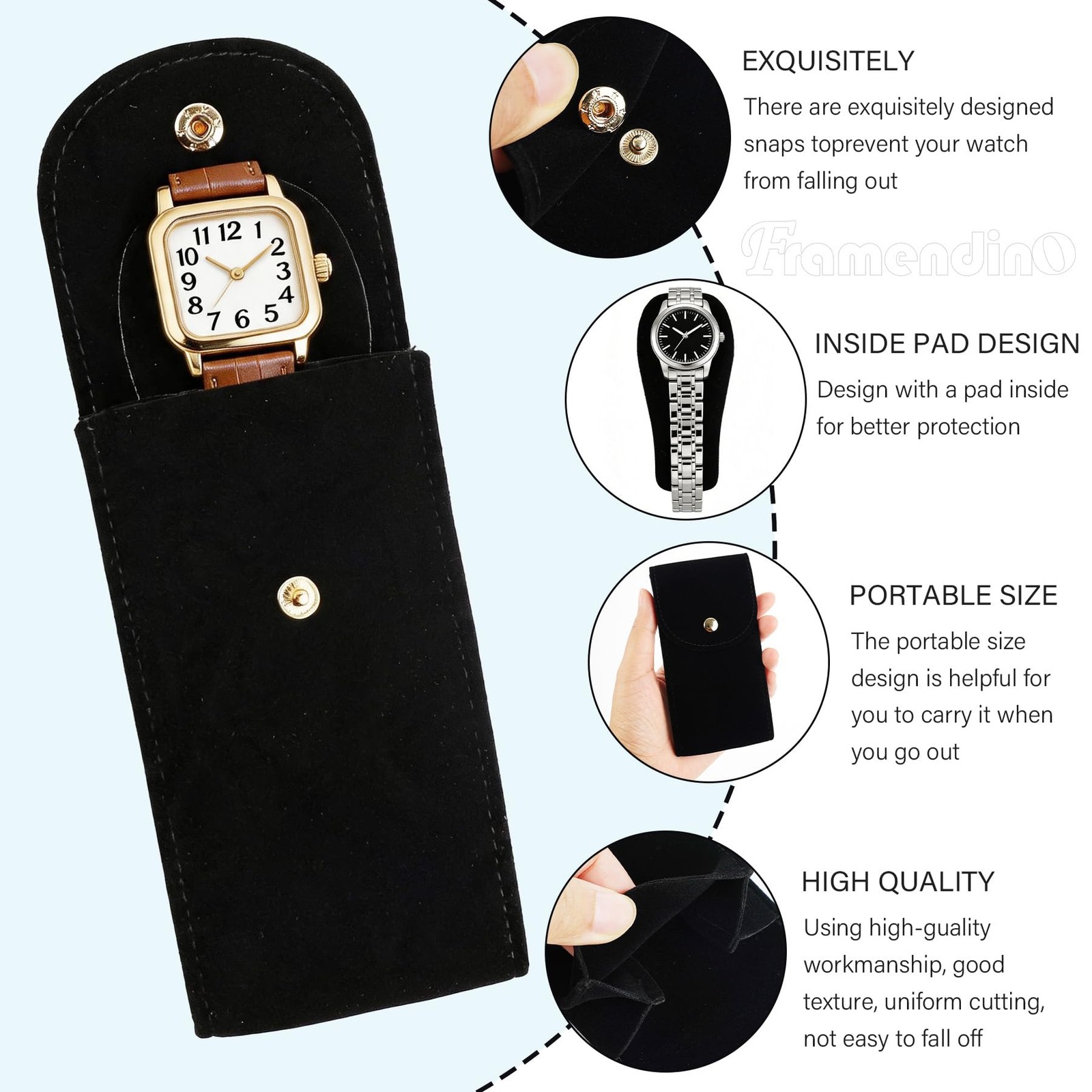 Framendino, 6 Pack Velvet Watch Pouch Portable Travel Case for Men Women Stor…