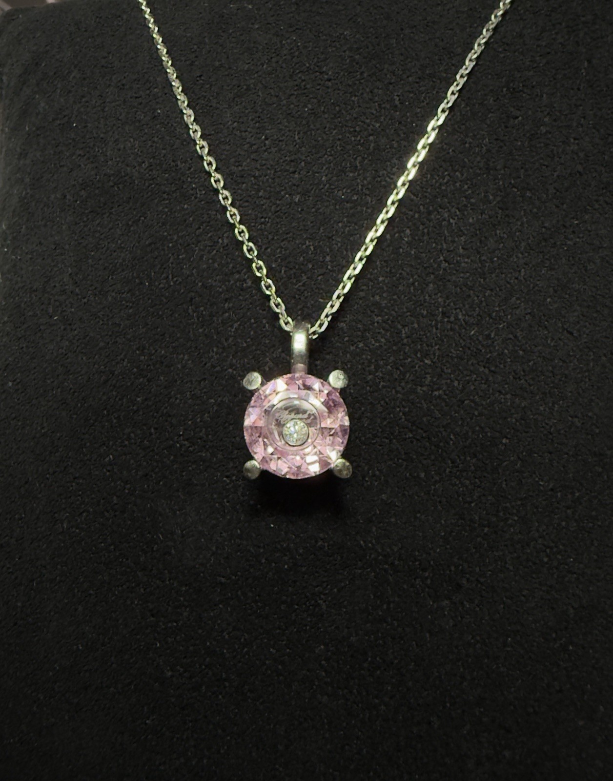 Chopard “So Happy” Pink Crystal Floating Diamond 18K White Gold Necklace
