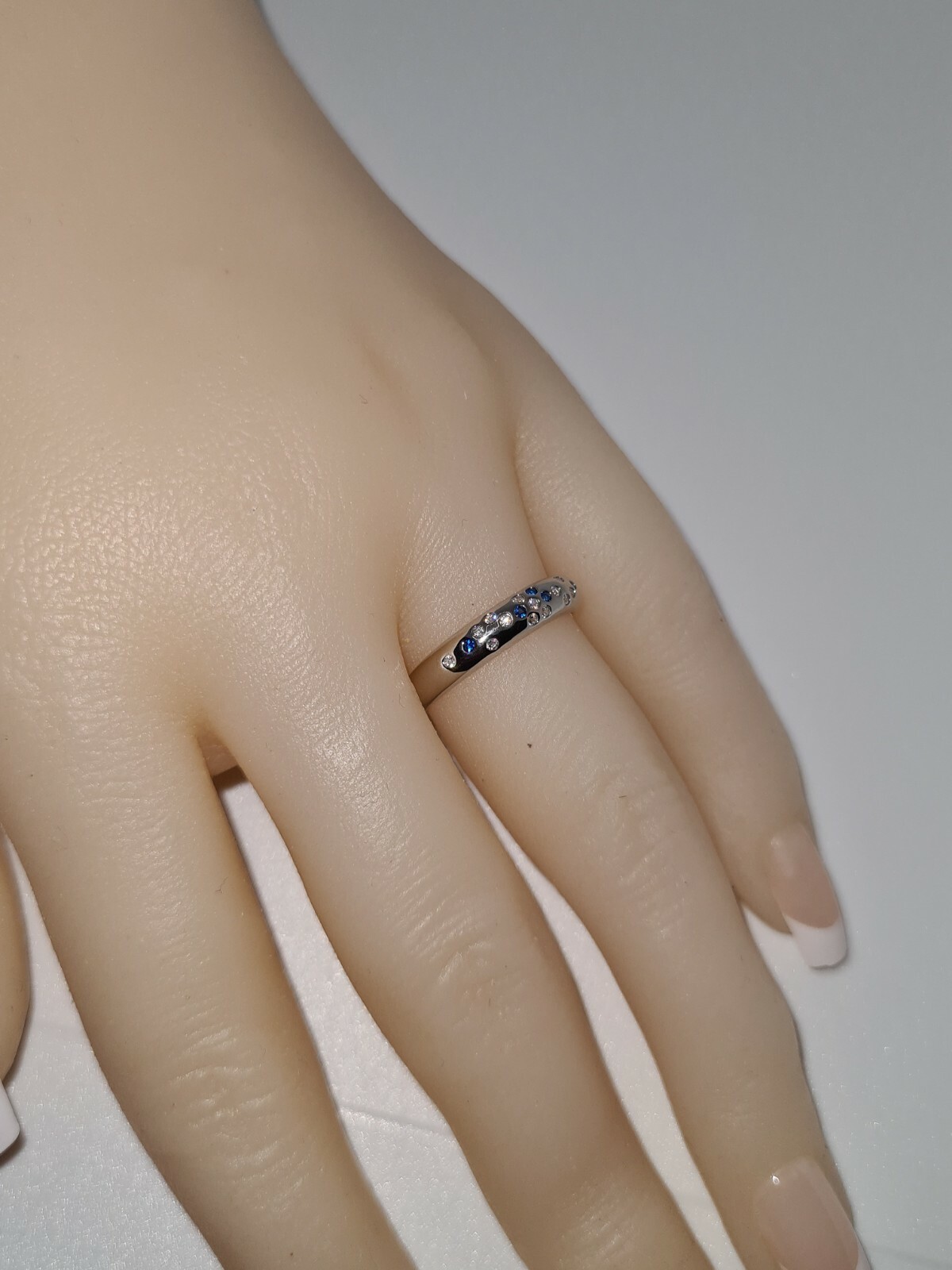 925 STERLING SILVER,LAB CREATED BLUE WHITE SAPPHIRE WEDDING ETERNITY BAND…