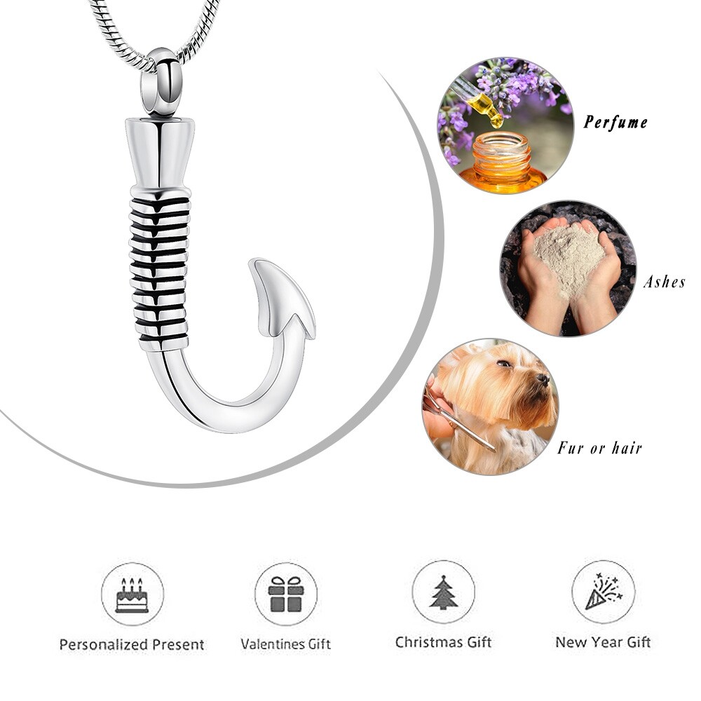 Fishing Hook Urn Necklace for Ashes Fish Hook Stainless Steel Cremation Jewelry
