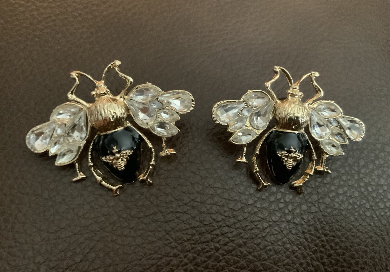 Queen Bee Art Deco Gold Earrings Himeybee Insect Cottagecore Crystal Boho Museum