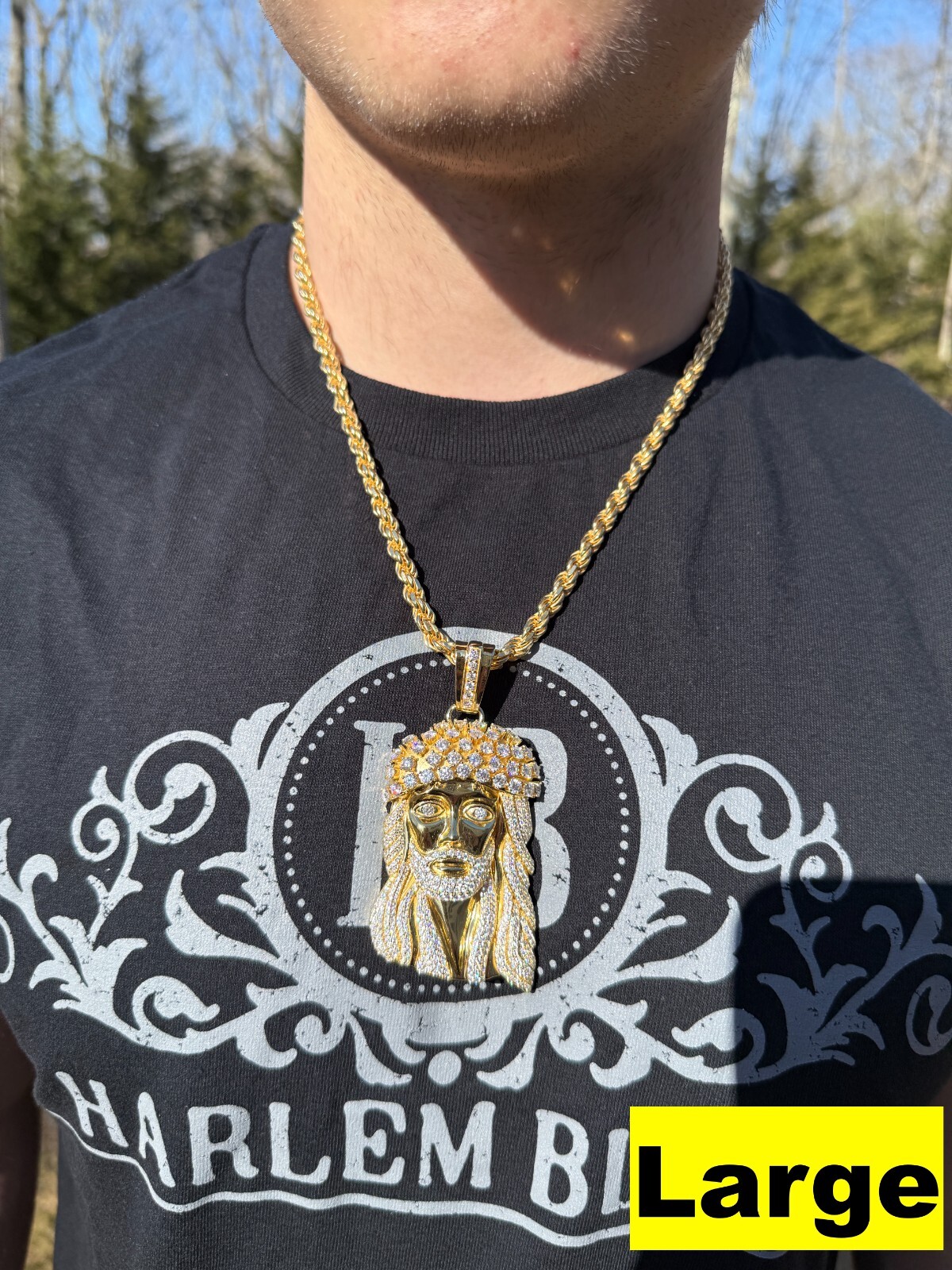 Real MOISSANITE Kufi Jesus Piece Biggie Smalls Tito Pendant 14k Gold Over Silver