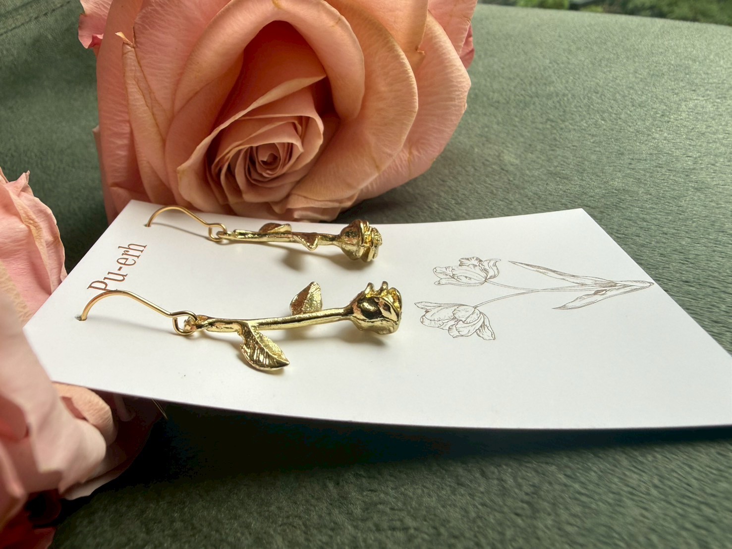 Gold Rose Hook Earrings – Floral Design, Hypoallergenic Stainless Steel 18kgp