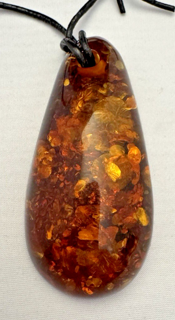 Large 2 3/4″ Beautiful Baltic Amber Pendant on Cord Necklace 23 Grams 24″