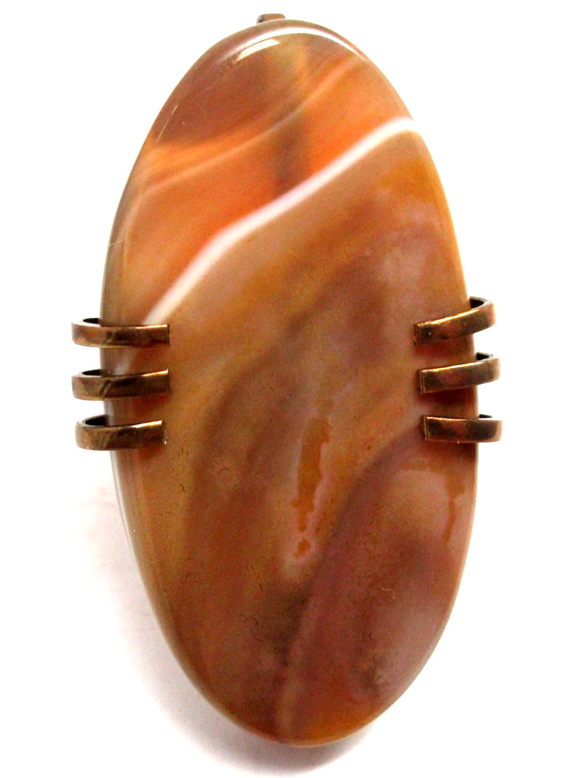 Vintage Jan Michaels San Francisco Agate and Brass Ring Size 8.5