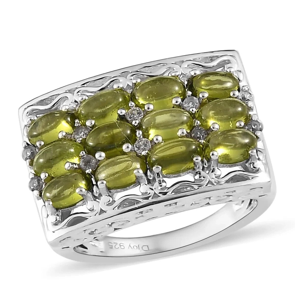 Italian Natural Vesuvianite and Zircon Ring in Plat Over Sterling 3.75 cts Sz 7