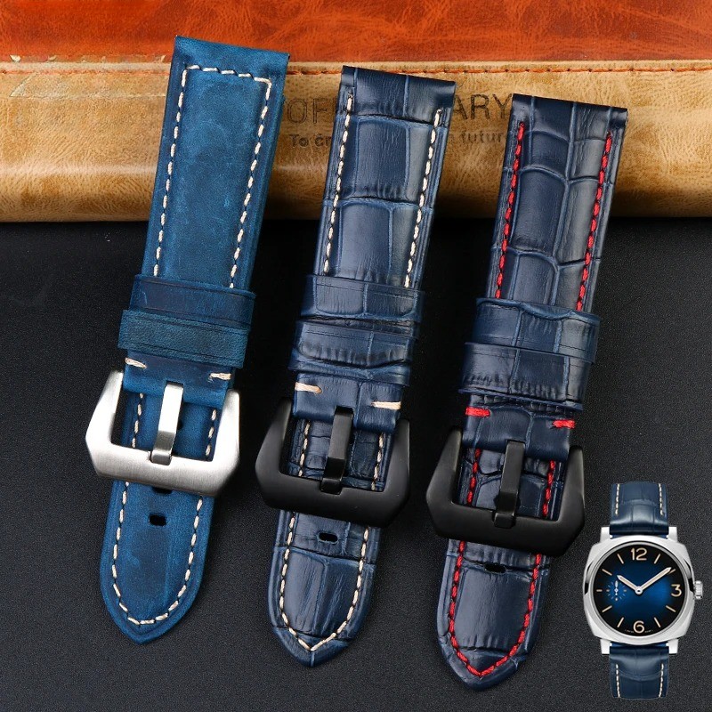 Premium Waterproof Blue Cowhide Leather Watch Band For Panerai PAM688/441/1313