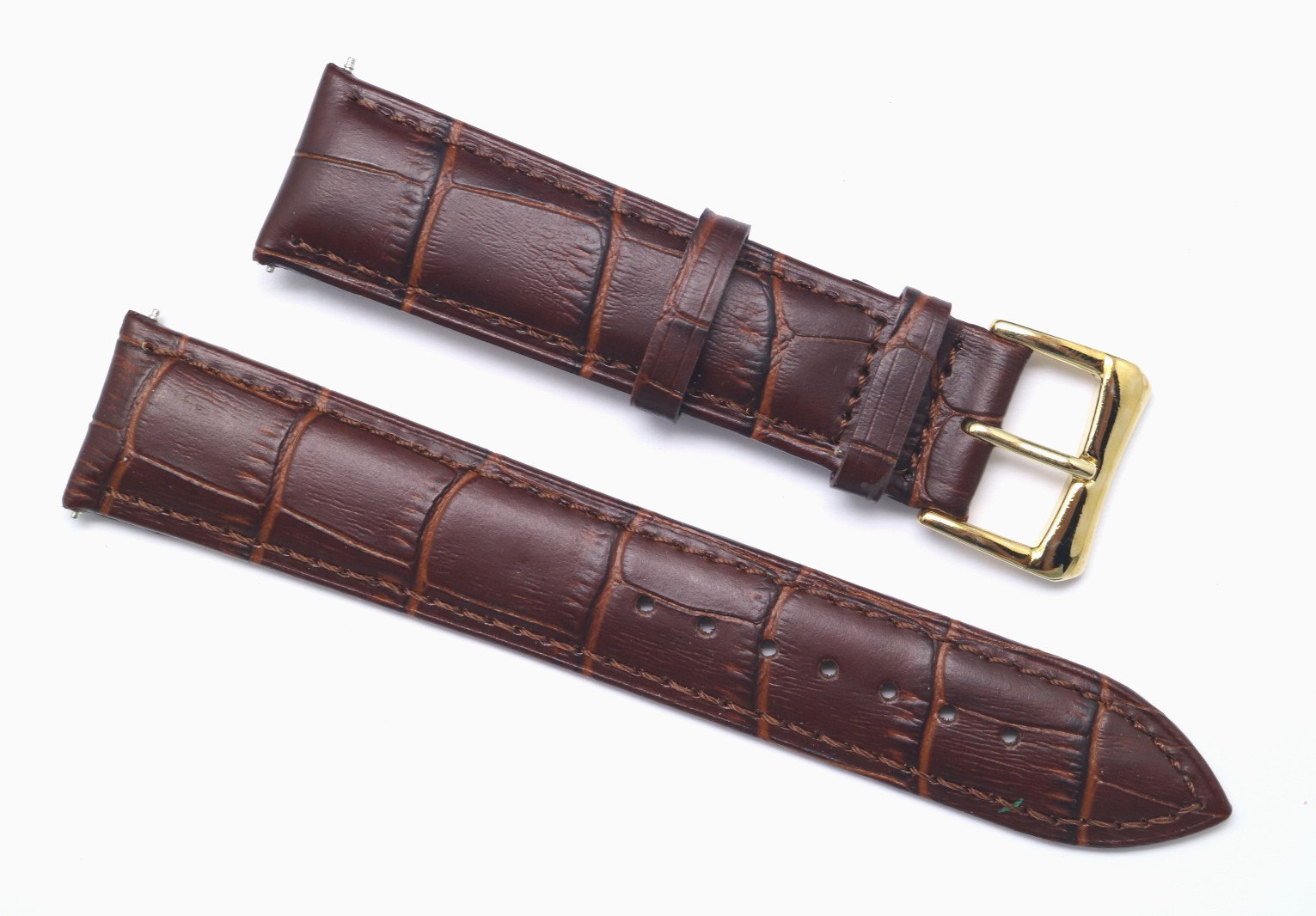 20mm Brown Croco Embossed Leather Unisex Watch Band Strap Gold Tone Buckle