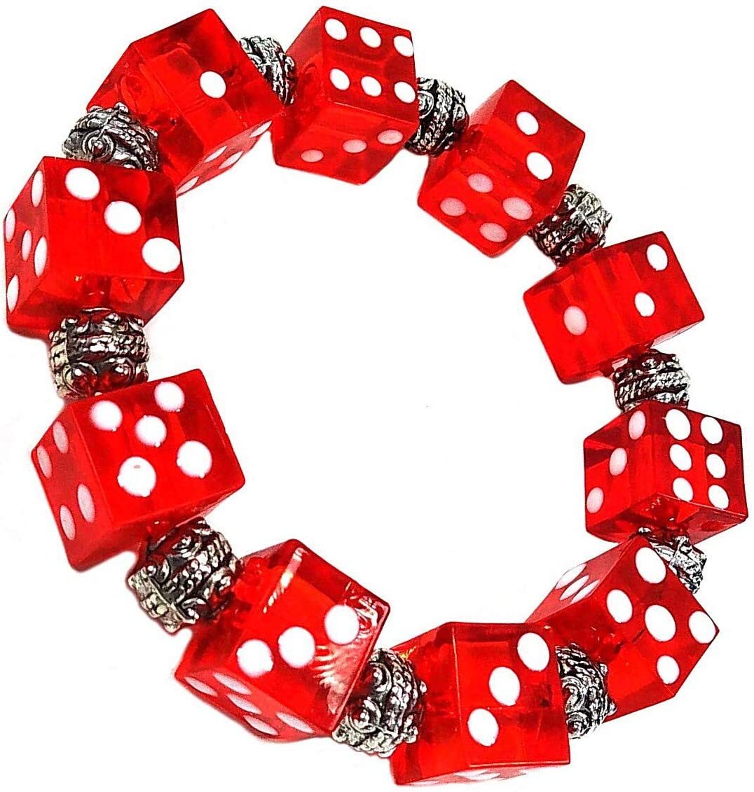 Dice Bracelet Bunco Dice Beaded Stretch Bracelet Handmade RED for Woman