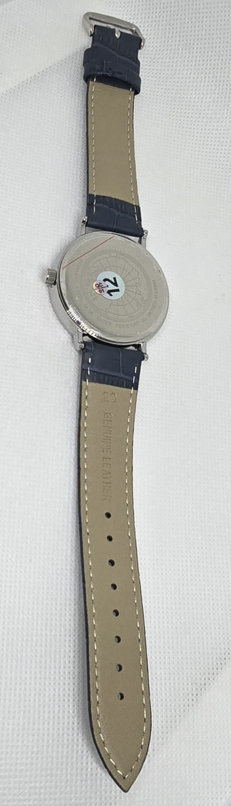 Man’s Classic Luxury Round Date Silver Tone Case Blue Leather Strap Watch 13