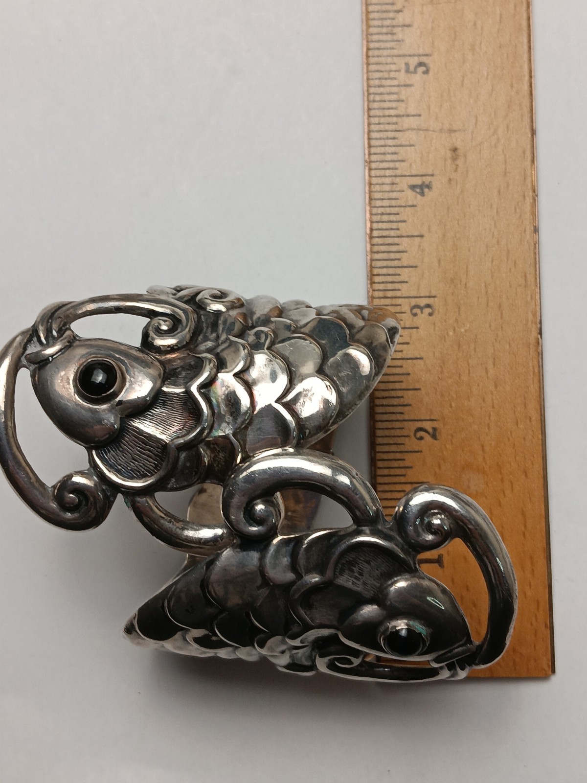 Vintage Taxco Villasana Sterling Silver Hinged Koi Fish Clamper Cuff Bracelet