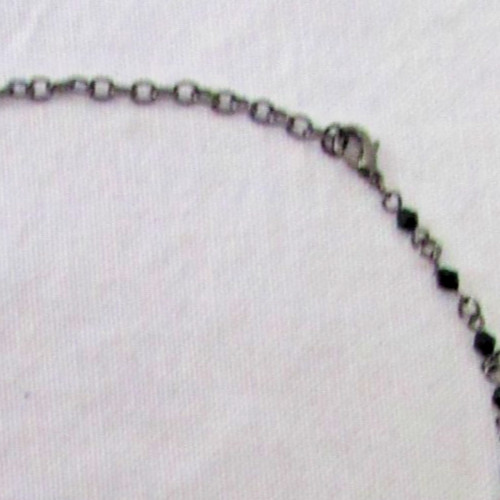Black Beaded Fringed Bib Choker Necklace Light Weight Plastic & Metal