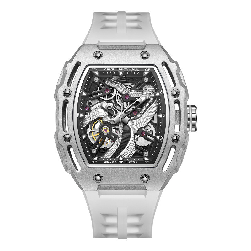 MARK FAIRWHALE Tonneau Skeleton The Great Wall Dial Mechanical Automatic Watch`