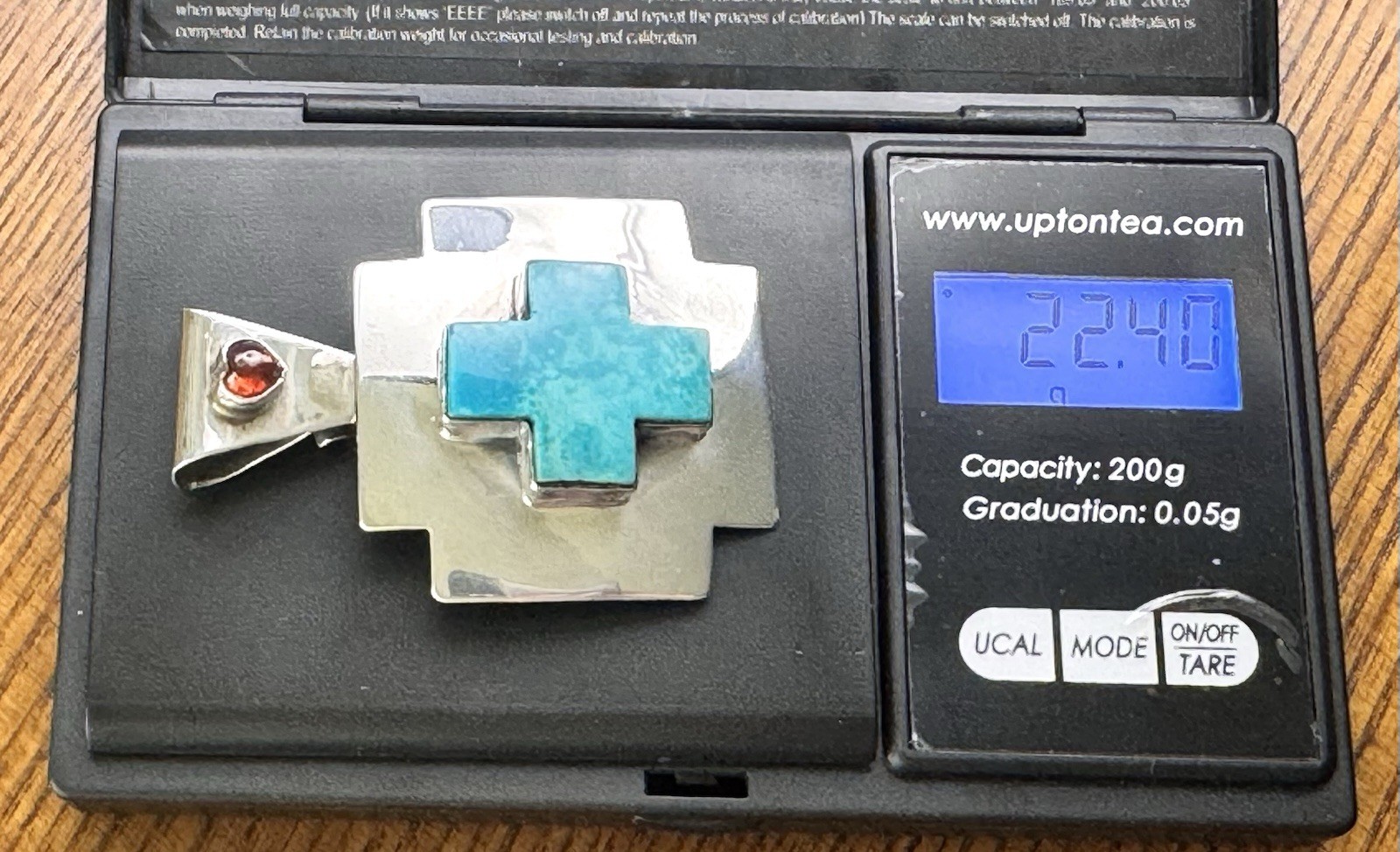 Nakai Sterling Silver Turquoise Cross Pendant Brooch Garnet Heart Signed 22.4g