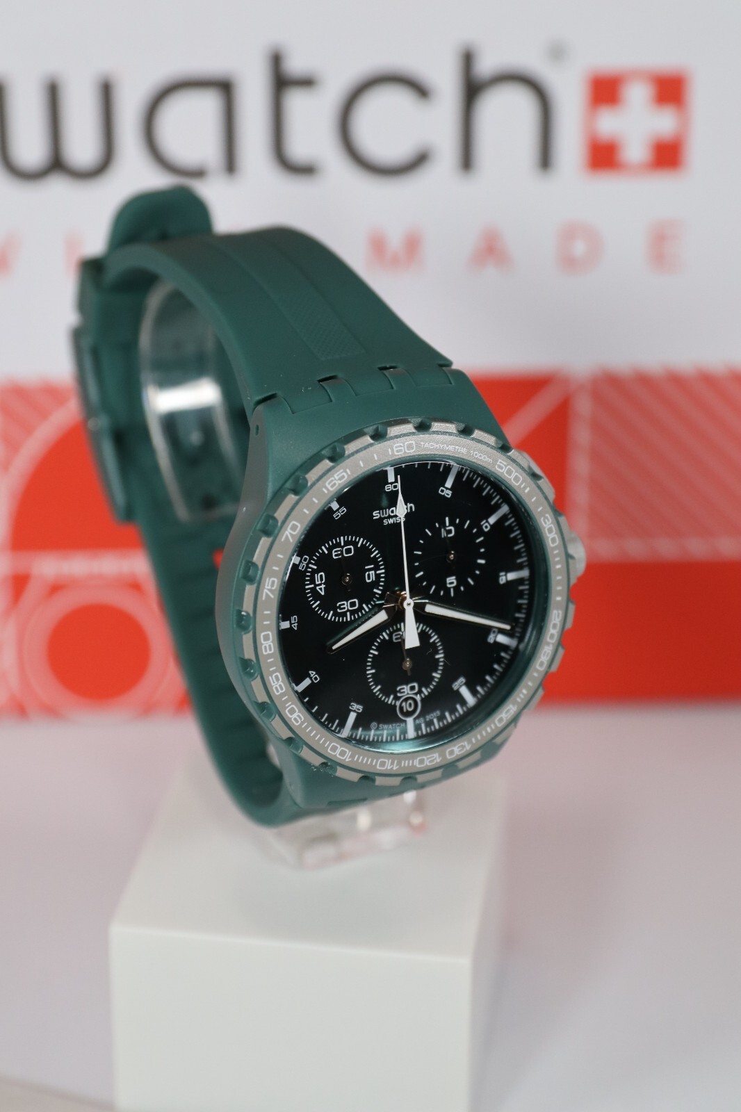 SWATCH SWISS MADE RACING ROAR MEN’S CHRONOGRAPH WATCH FOREST GREEN SUSG403 42MM