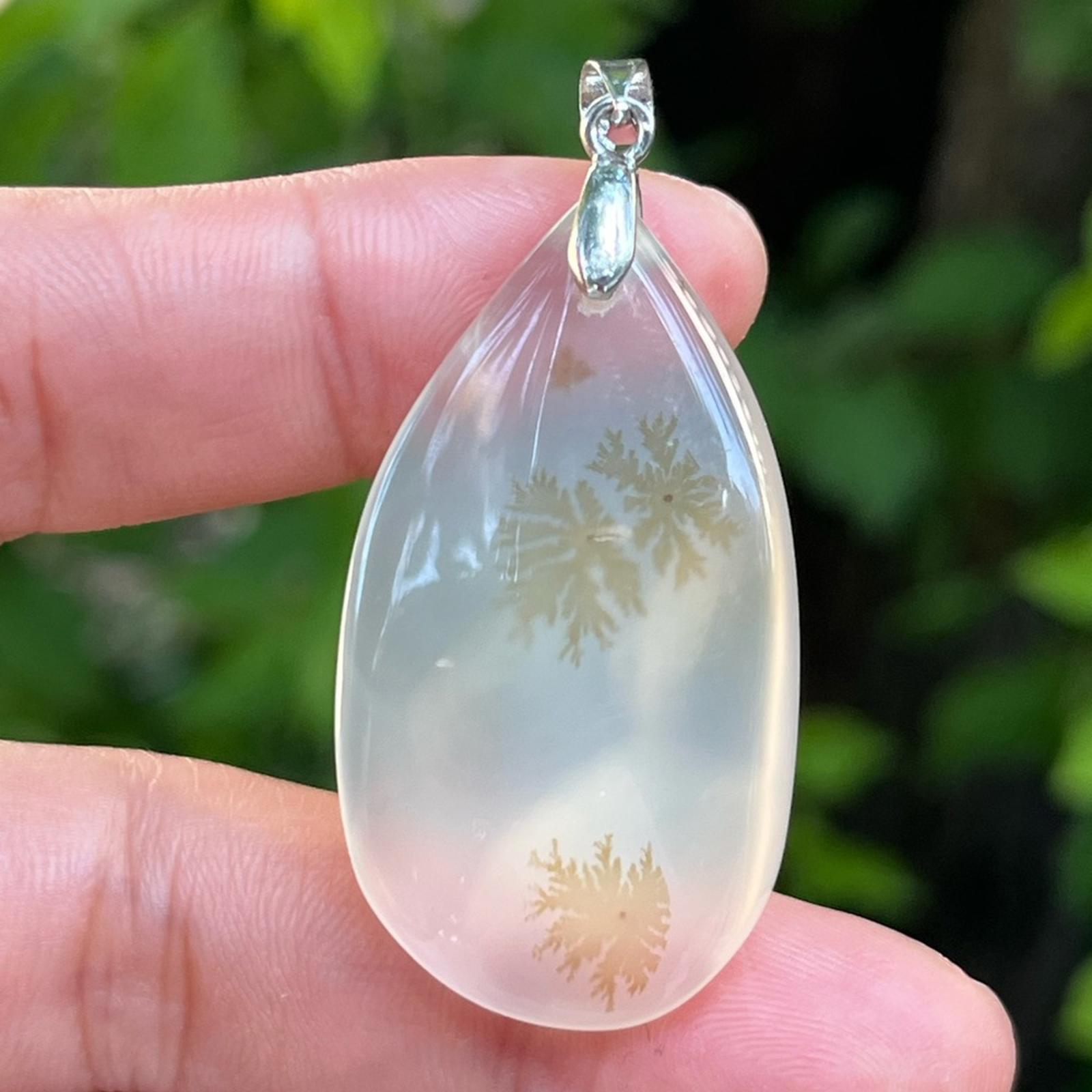 Sterling silver clear dendritic flower agate pendant