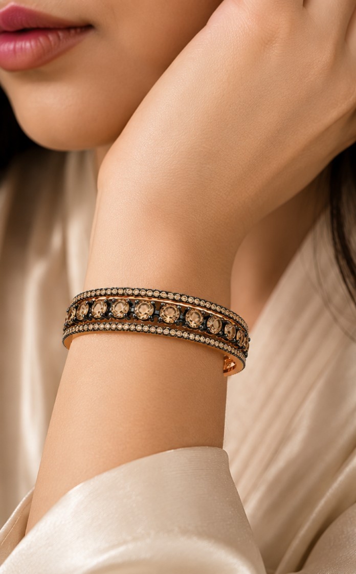 925 Sterling Silver Champagne Moissanite Cuff Bracelet Rose Gold Black Rhodium