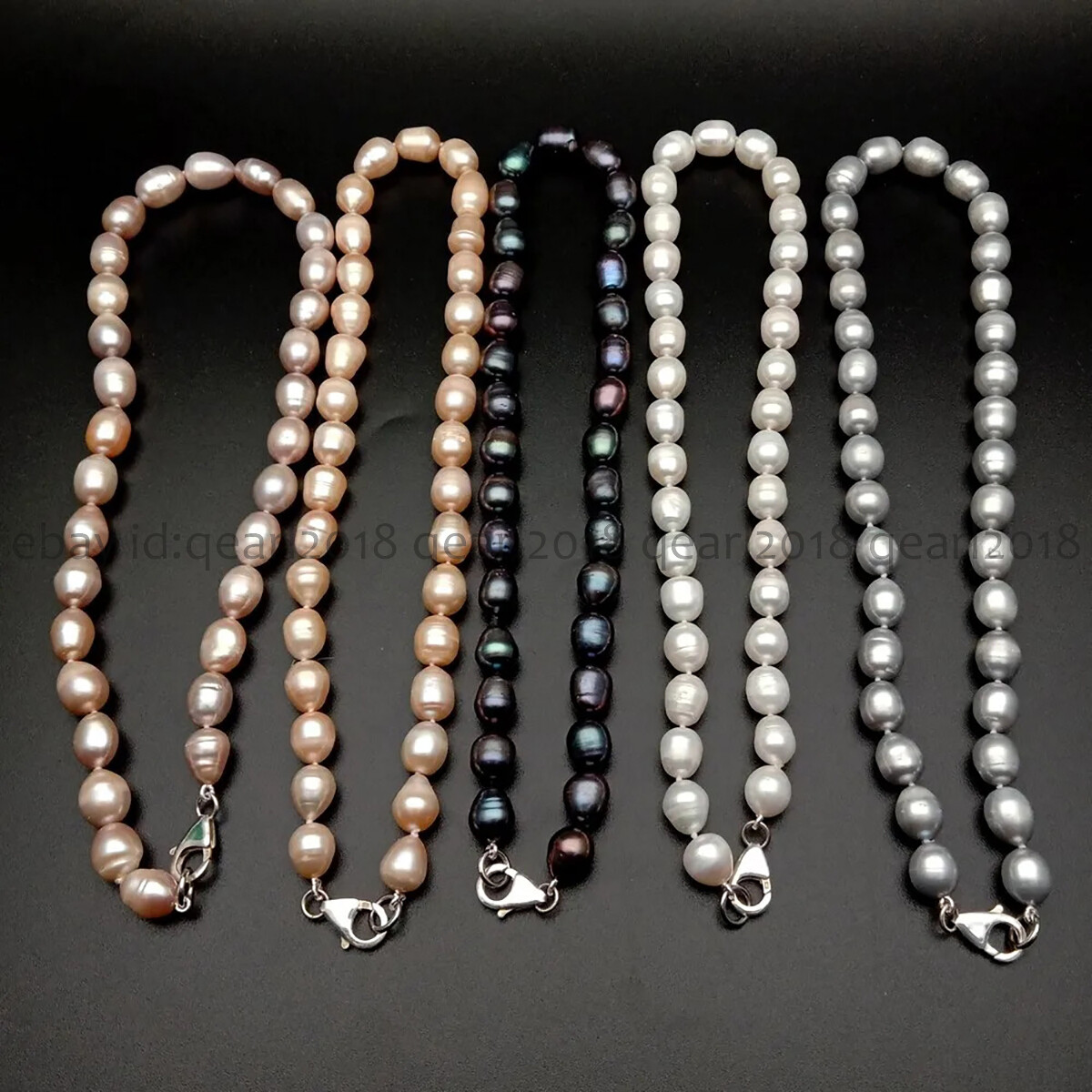 Natural White Black Gray Pink Purple Rice Cultured Pearl Necklace Silver Clasp