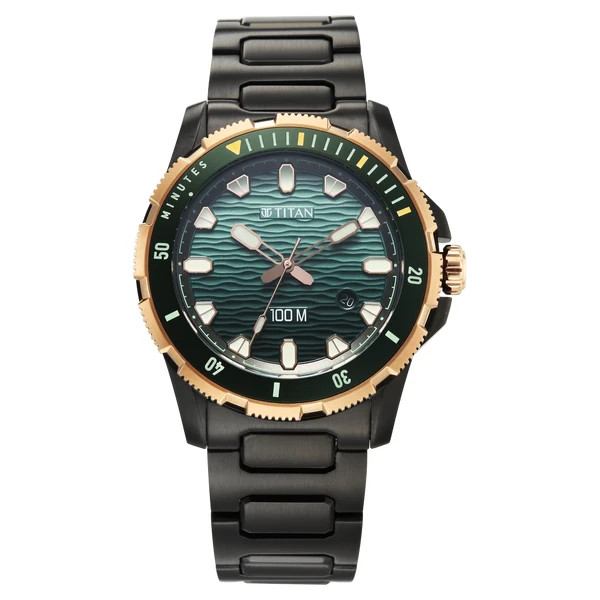 Titan Diver 100M Quartz Watch Men Blue Dial Steel Strap Lume Bezel Pro 10067KM02