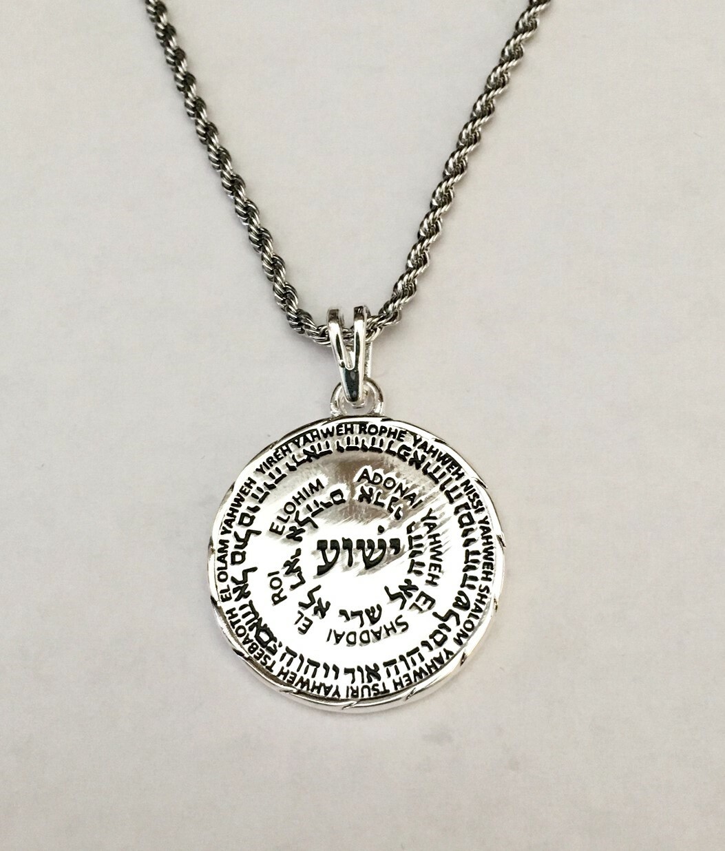Silver Plated Yeshua Medallion Names of God Pendant Necklace