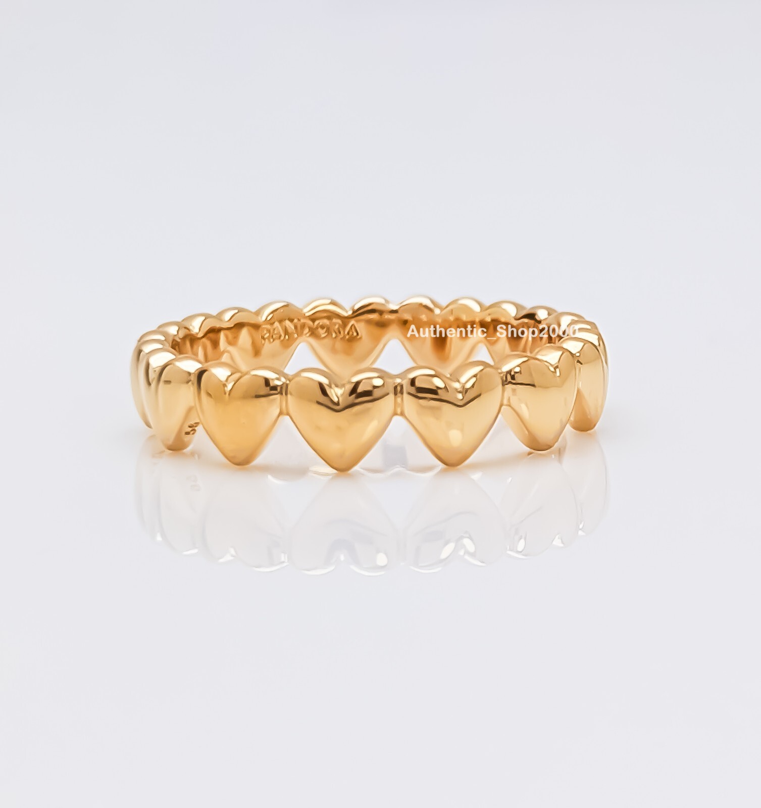 New 100% Authentic PANDORA 14k Gold Plated Be Love Row of Hearts Ring 163427C00