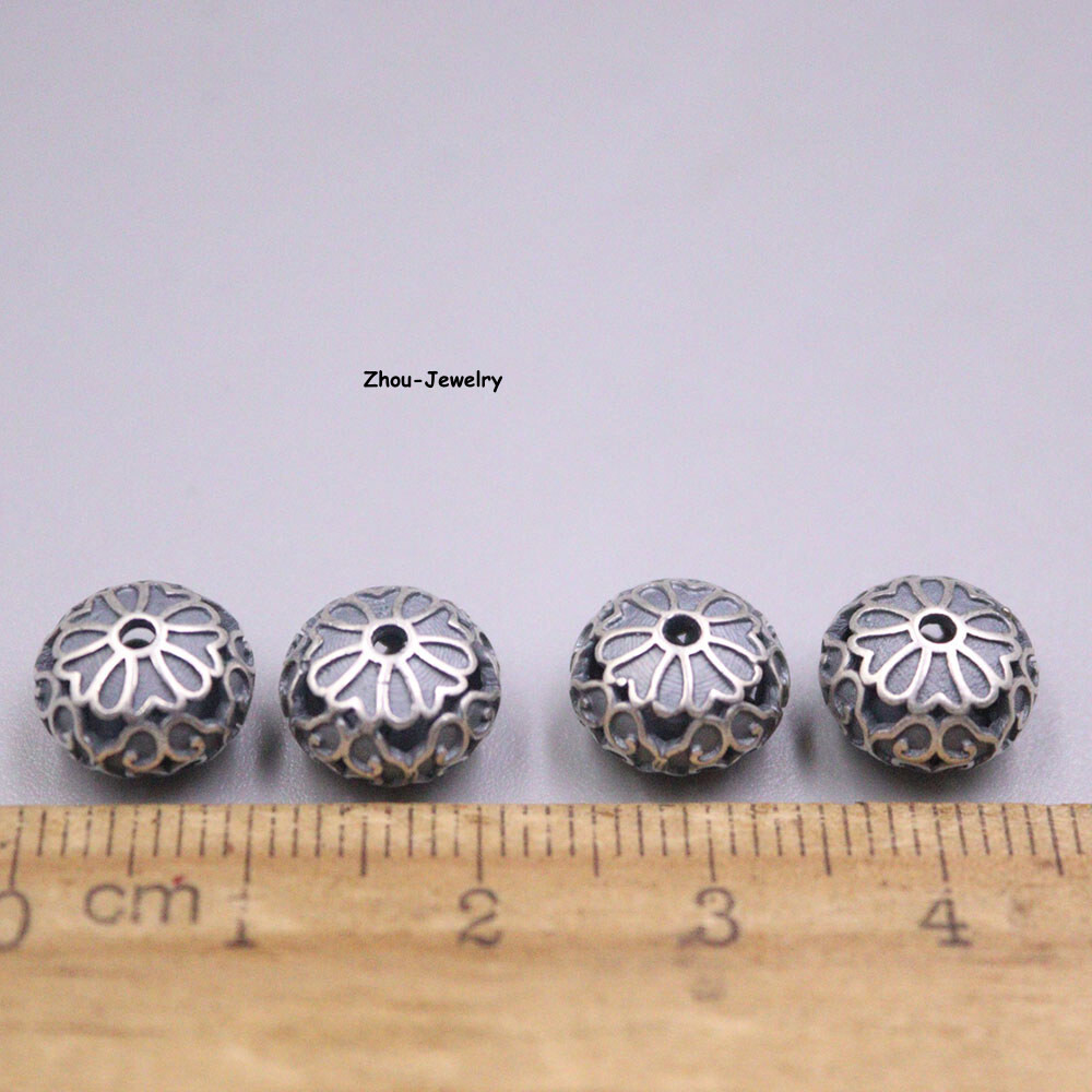1PCS Pure S925 Sterling Silver Pendant Men Women Round Flower Bead Pendant 10mm