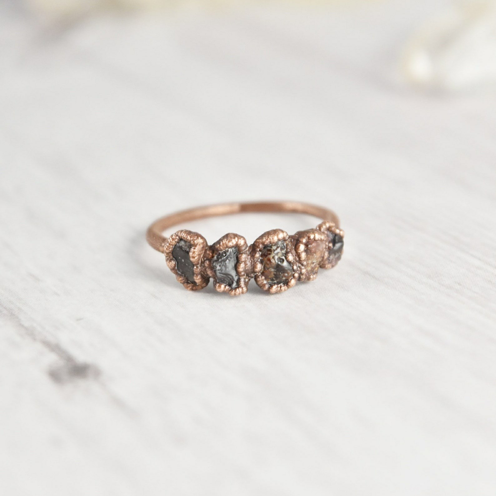 Size 7 Raw Garnet Ring, Natural Stone Crystal, Antique Copper, Boho Jewelry