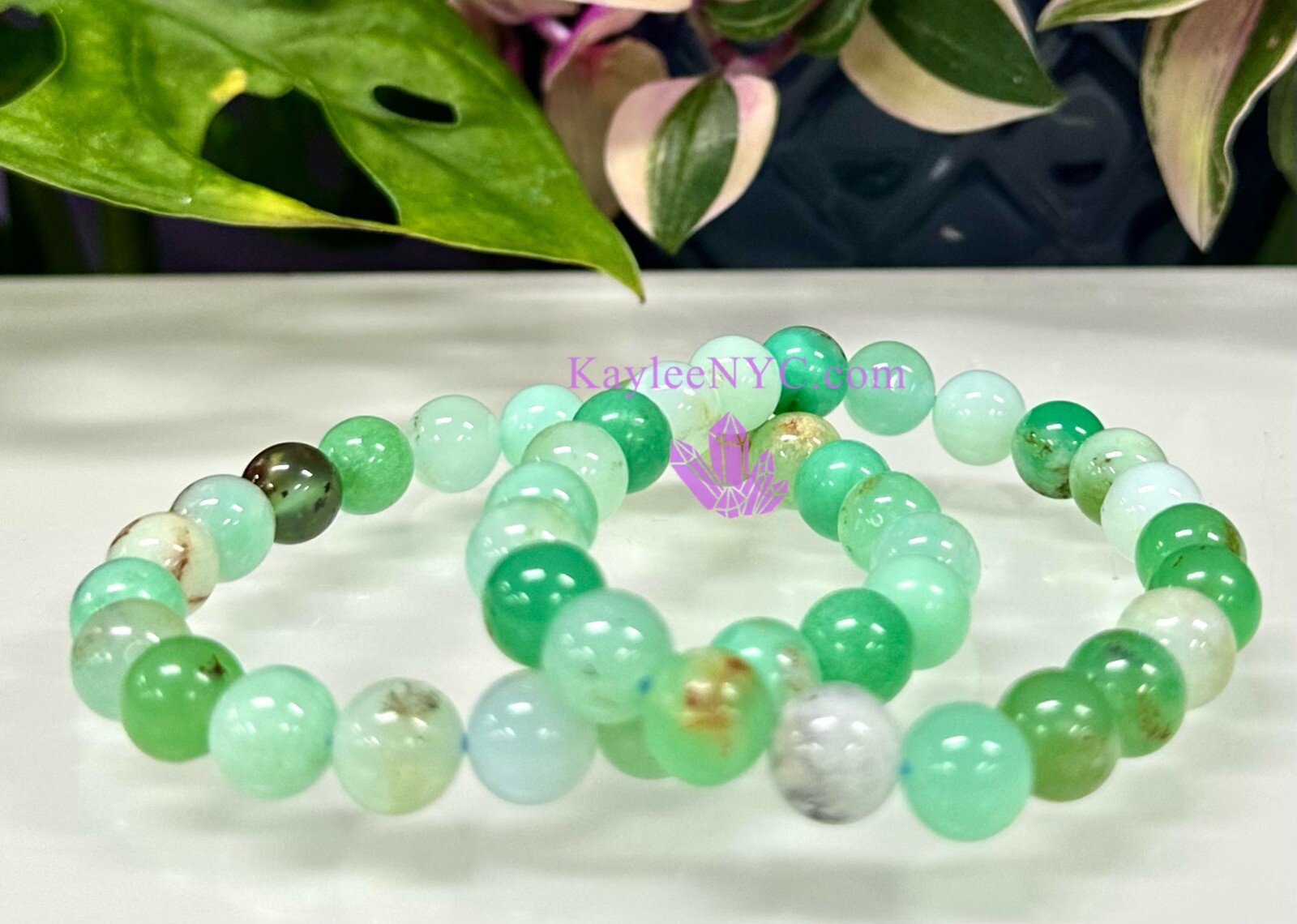 Wholesale 6 Pcs Natural Chrysoprase 8mm 7.5” Crystal Healing Stretch Bracelet