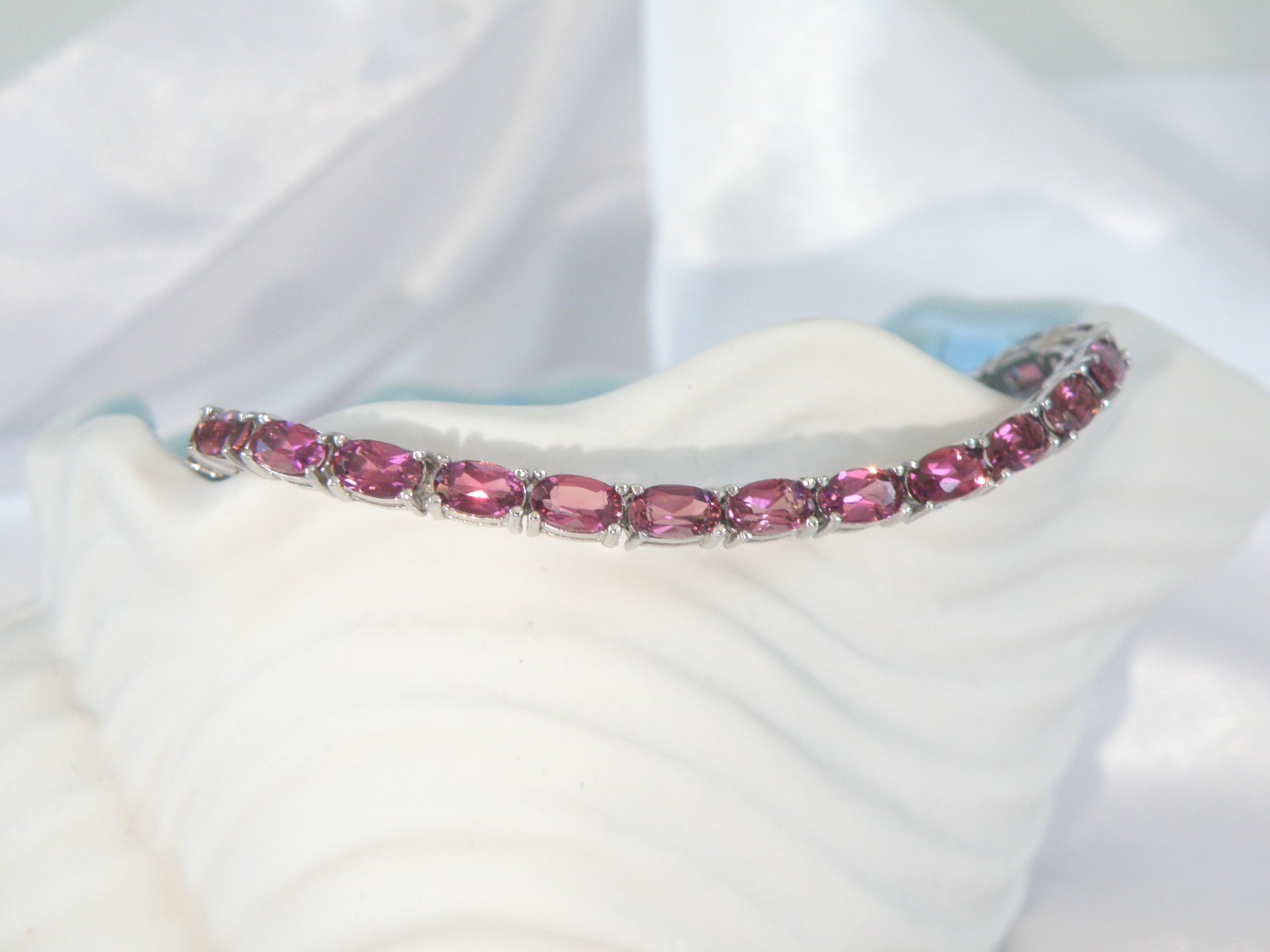 Sterling Silver 925 Rhodolite Pink Garnet Tennis Bracelet 8″