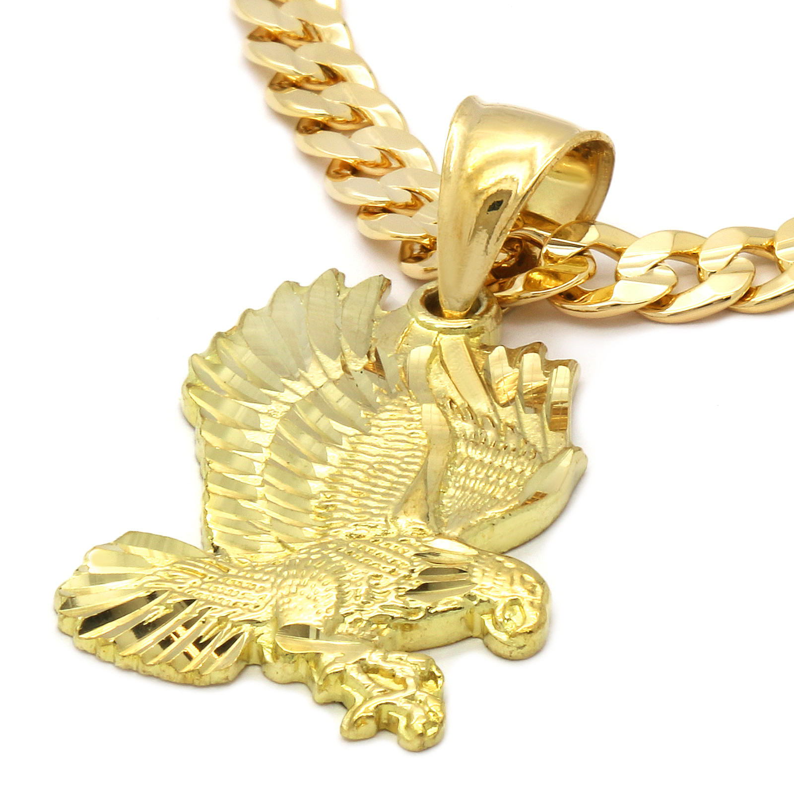 Men’s 18k Gold Plated Eagle Pendant 6mm Cuban Chain Necklace 24″