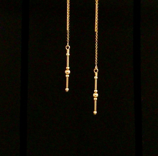 *IAJ* 14k GOLD gf LINEAR DROP DANGLE Ear Threads Threader Earrings