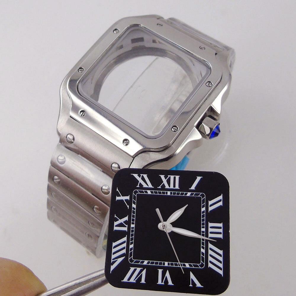 42mm Silver Gold Square Watch Case 27mm Dial White Blue Black fit NH35 NH36 NH38