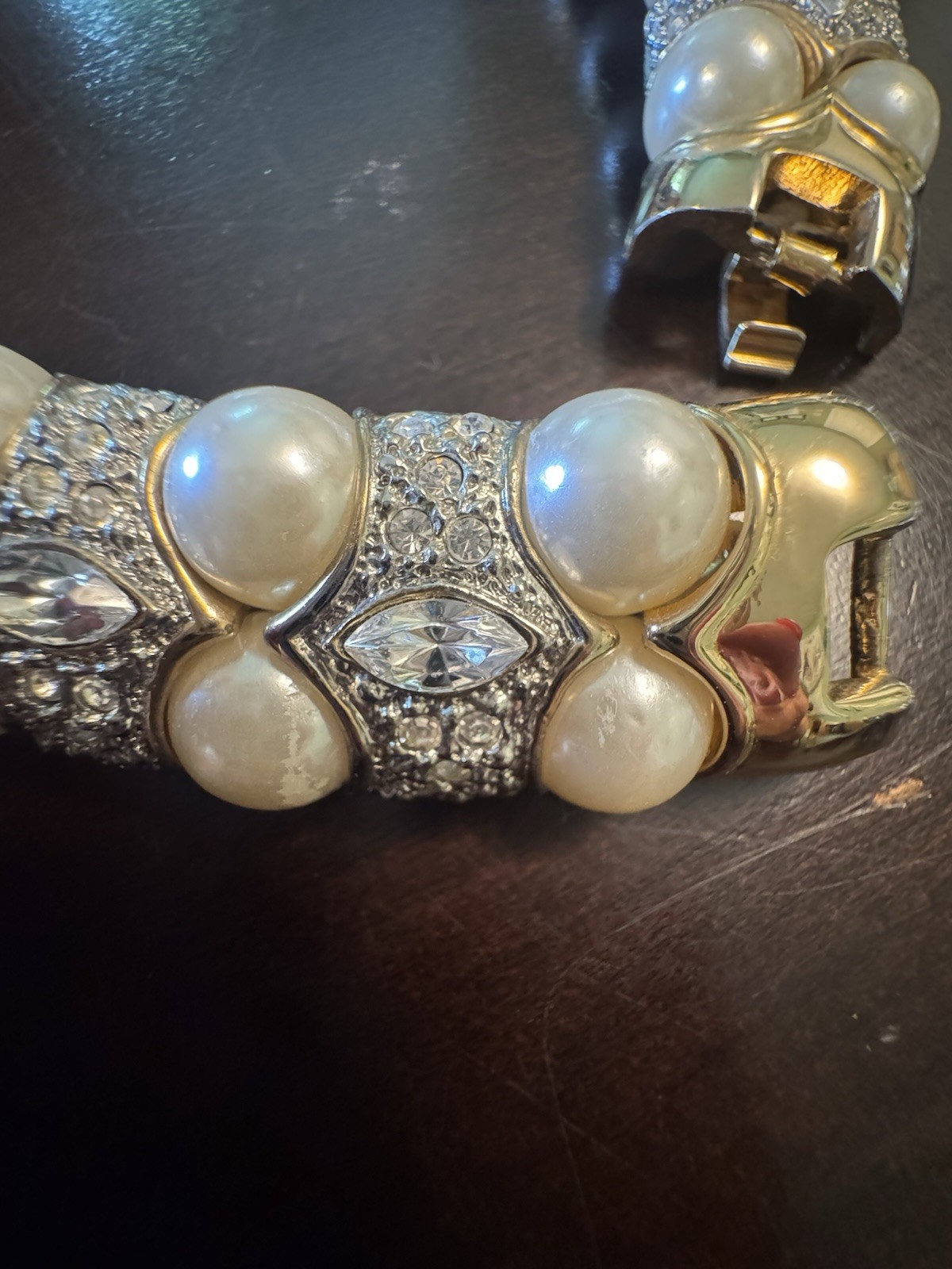 Stunning VNTG Landau Gold tone Pearl/Crystal Choker Necklace & Matching Bracelet