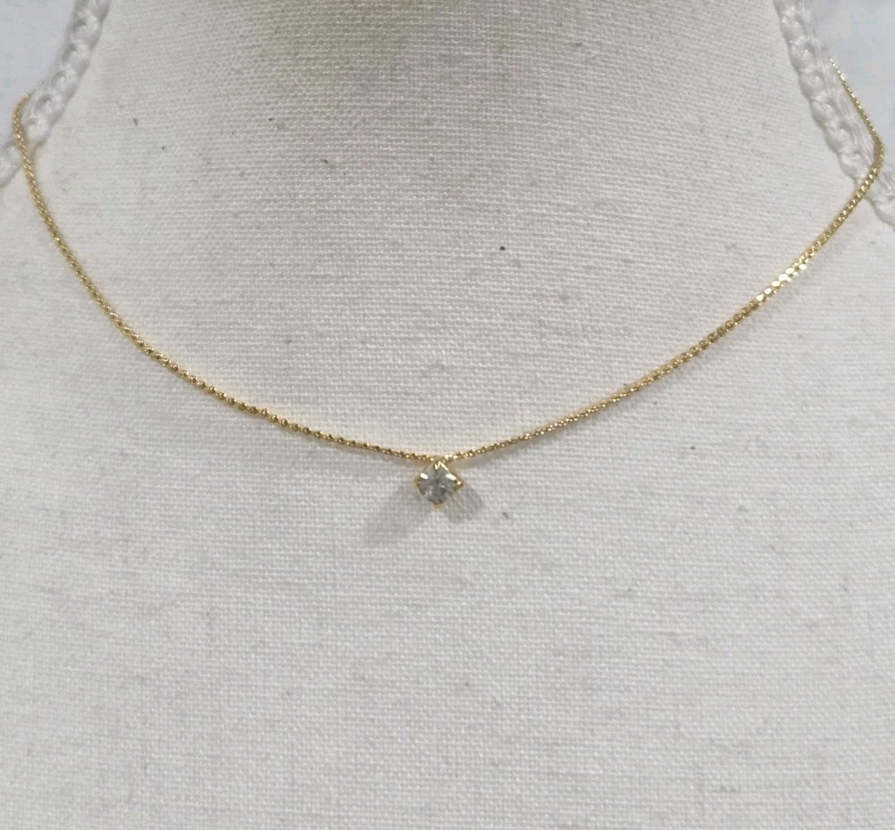 Unworn Vintage Clear Rhinestone 4mm Childs Pendant Gold Tone 38cm Chain