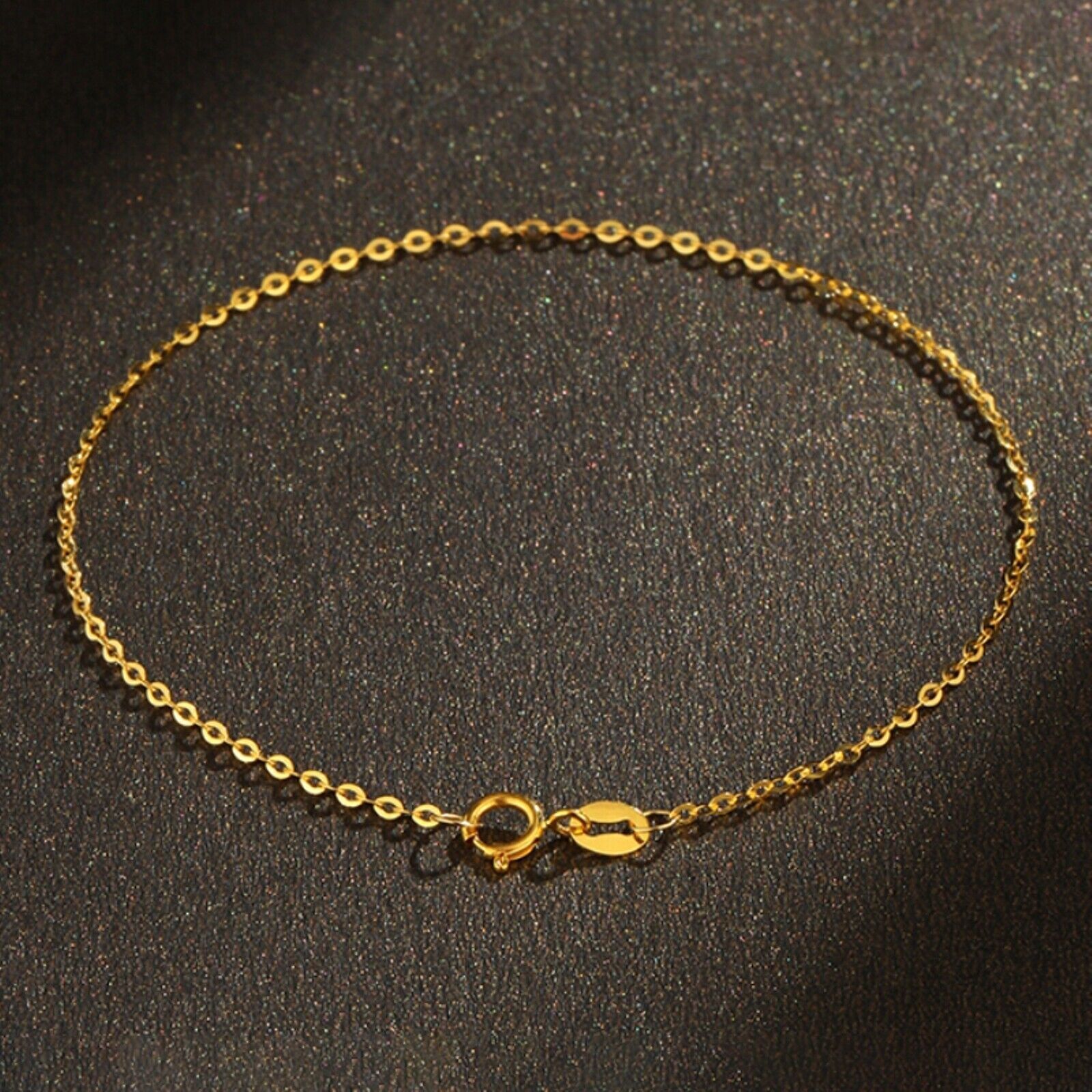 Pure 18K Yellow Gold Chain Women Gift Lucky 1mm O Link Bracelet 5.9”-7.5”