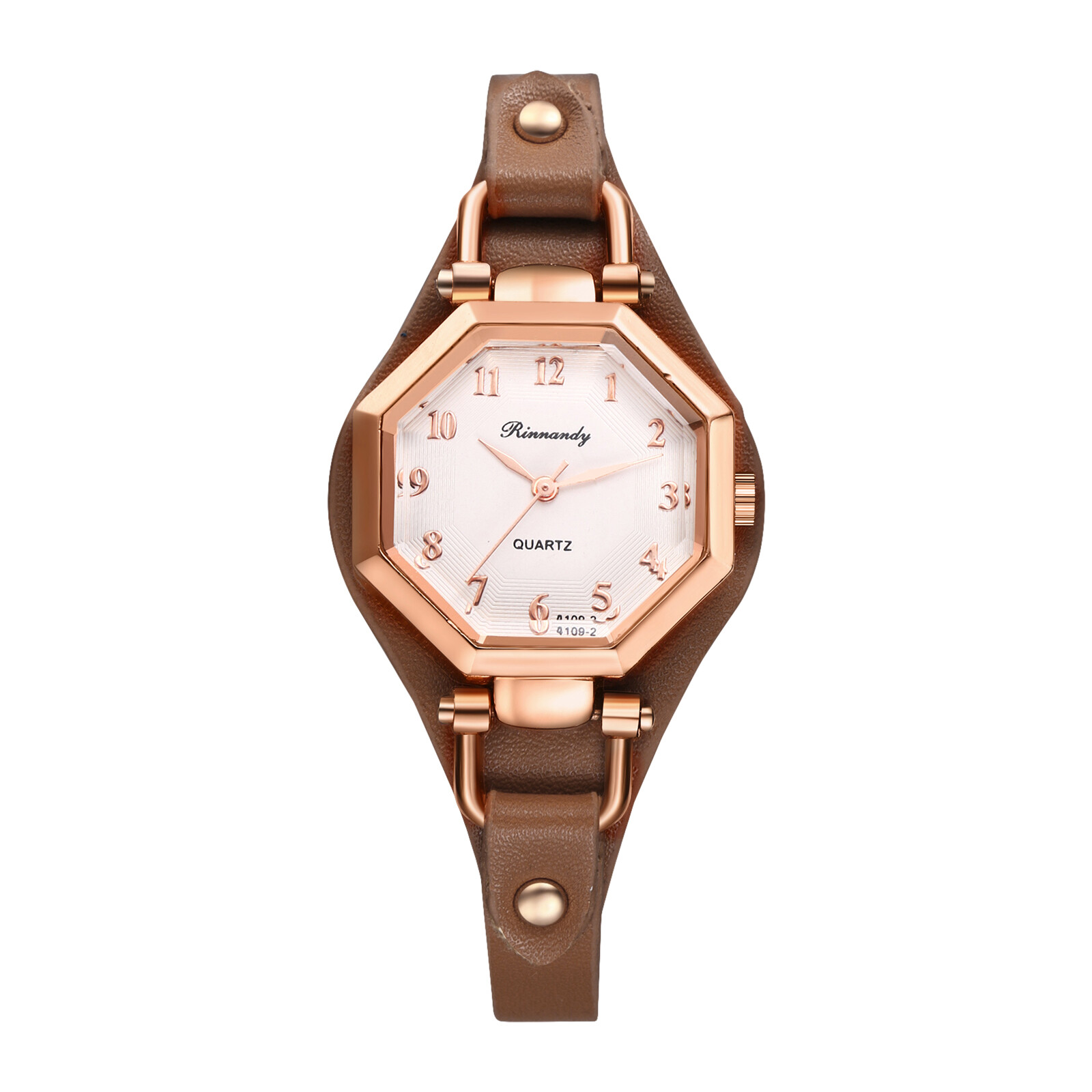 Women Retro Octagon Dial Design Quartz Slim Leather Band Ladies Dress WristWatch